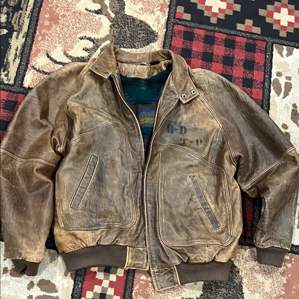 Harley-Davidson Distressed Brown Leather Bomber Jacket